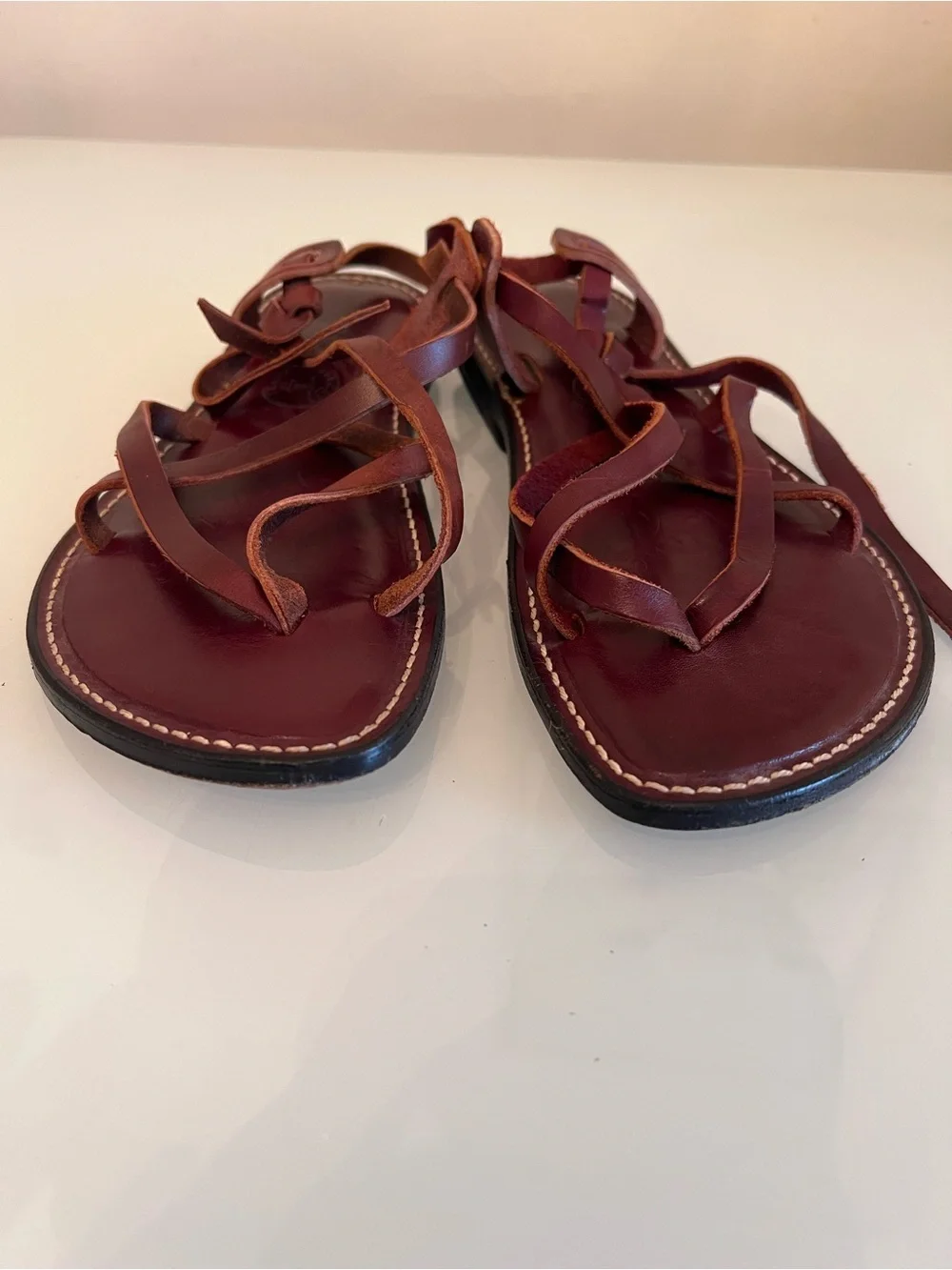 K JACQUES Leather Gladiator Sandals Brown Strappy Flat EUC - Picture 5 of 11